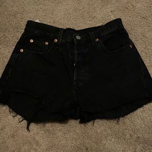 Levi 501 High Waisted Black Denim Shorts